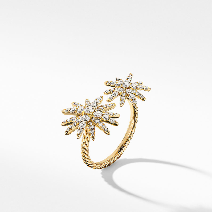 Starburst Bypass Ring in 18K Yellow Gold with Full Pave Diamonds