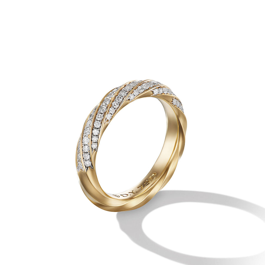 Cable Edge Band Ring in Recycled 18K Yellow Gold with Pave Diamonds