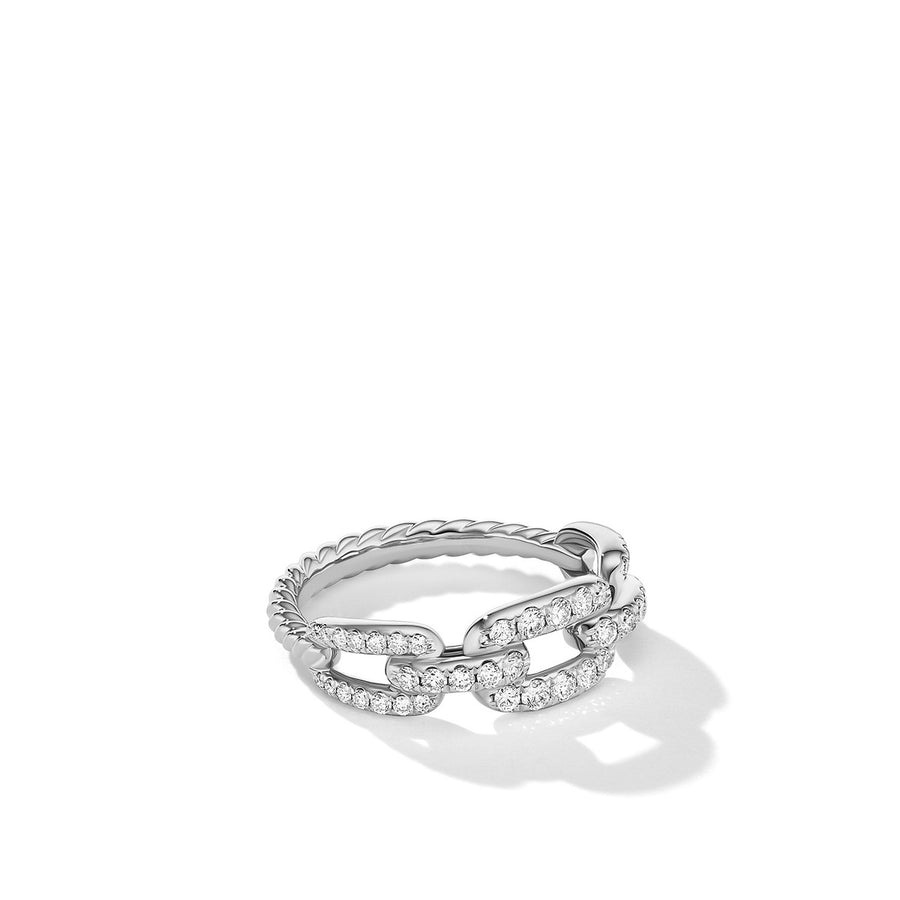 Stax Chain Link Ring in 18K White Gold with Pave Diamonds