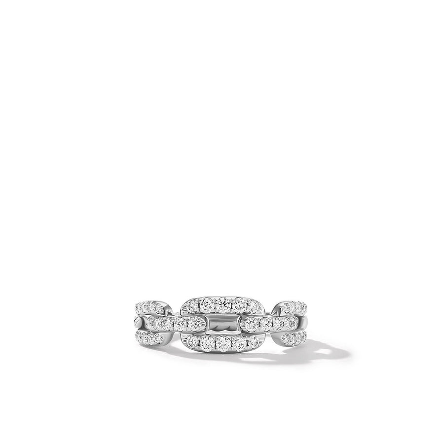 Stax Chain Link Ring in 18K White Gold with Pave Diamonds