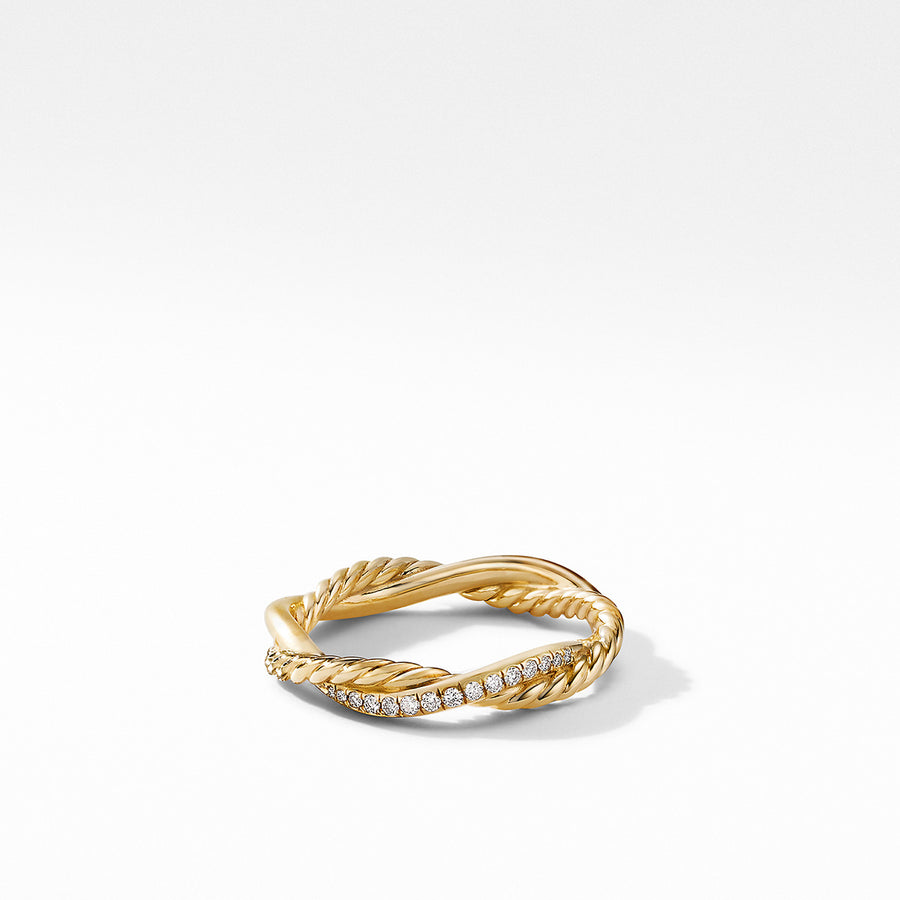 Petite Infinity Twisted Ring in 18K Yellow Gold with Pave Diamonds
