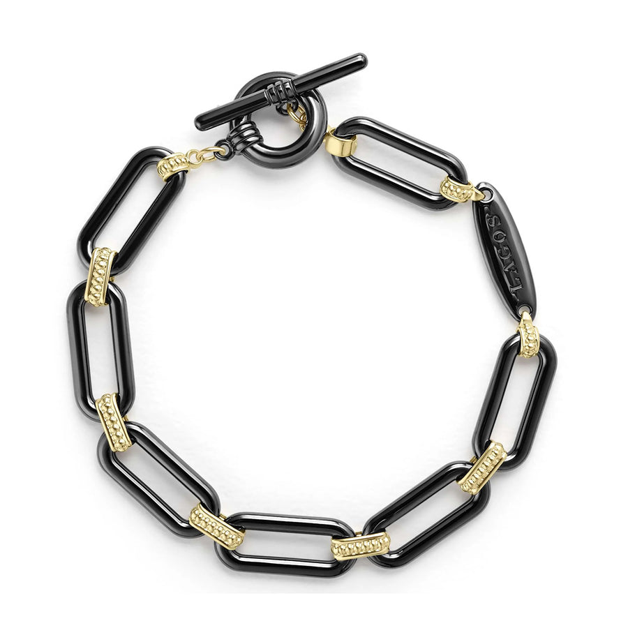 18K Gold and Black Ceramic Link Bracelet