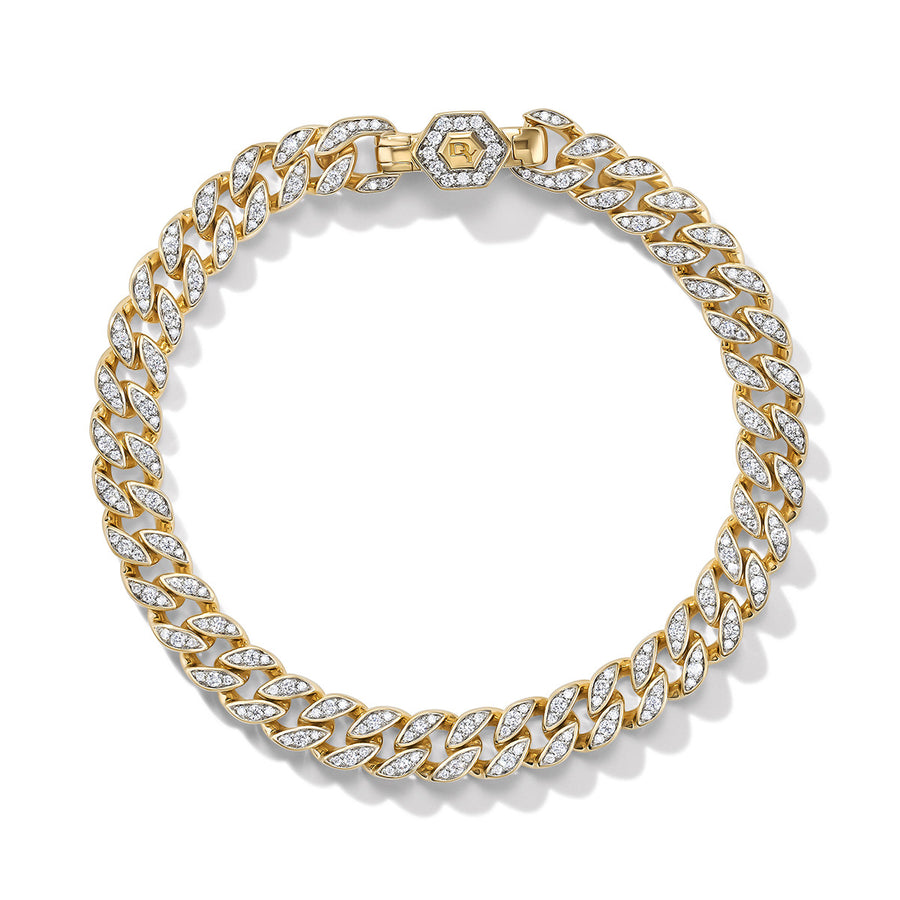 Curb Chain Bracelet in 18K Yellow Gold with Pave Diamonds