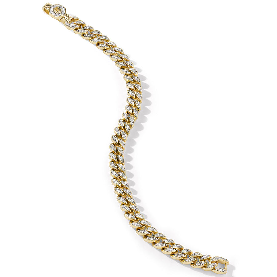 Curb Chain Bracelet in 18K Yellow Gold with Pave Diamonds