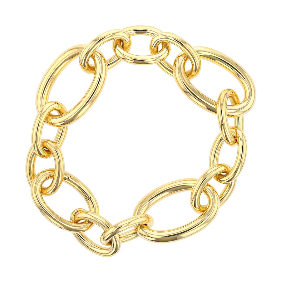 18k Yellow Gold Oval and Round Designer Gold Link Bracelet