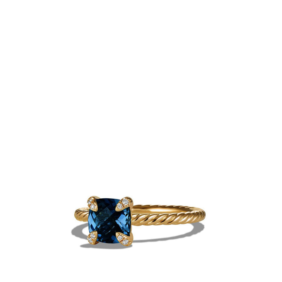 Chatelaine Ring with Hampton Blue Topaz and Diamonds in 18K Gold
