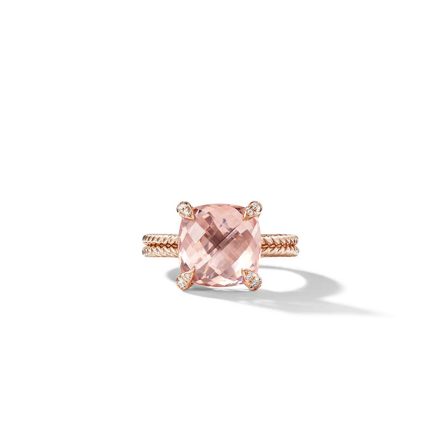 Chatelaine Ring in 18K Rose Gold with Morganite and Pave Diamonds