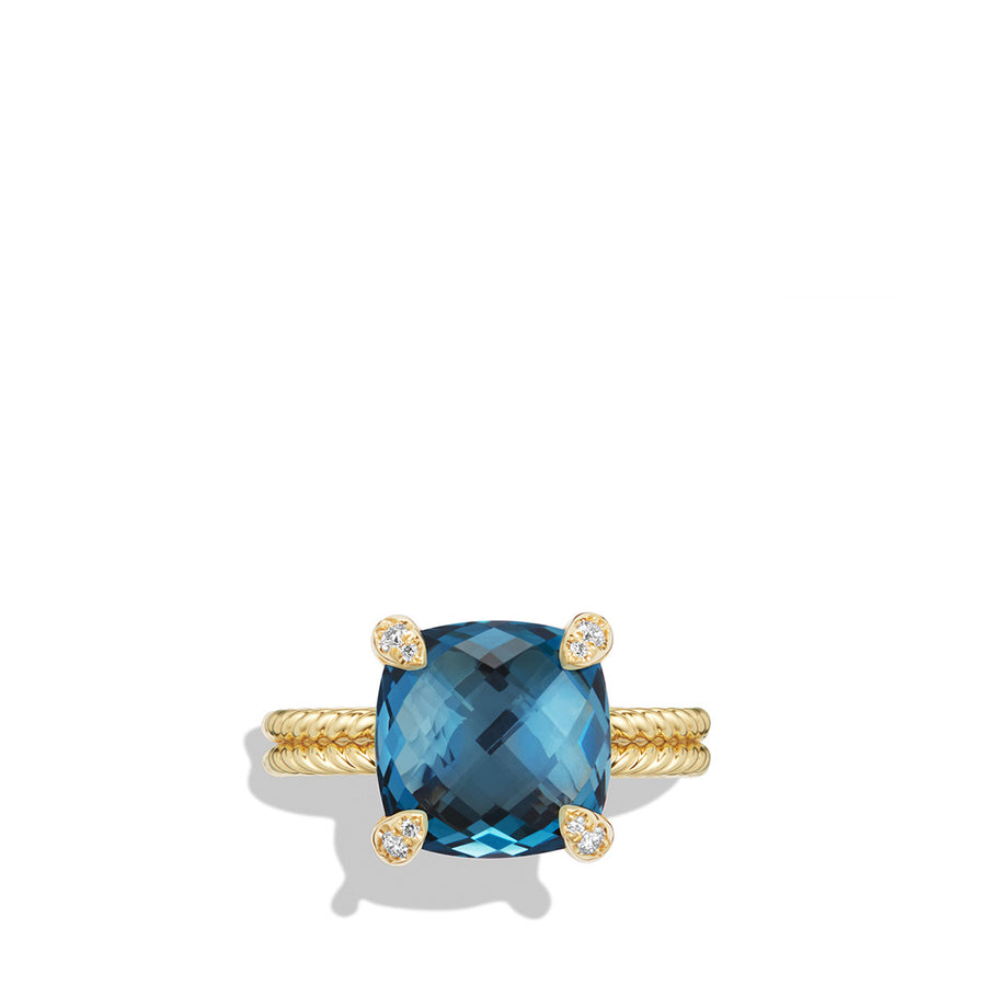 Ring with Hampton Blue Topaz and Diamonds in 18K Gold