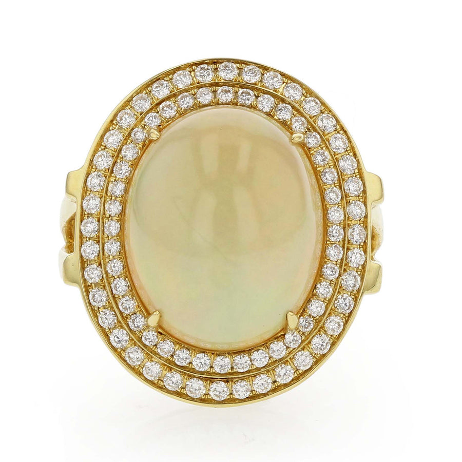 Ethiopian Opal and Diamond Double Halo Ring