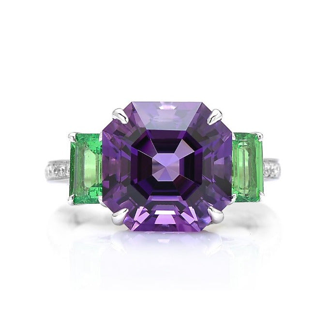 Amethyst and Tsavorite Garnet Ring