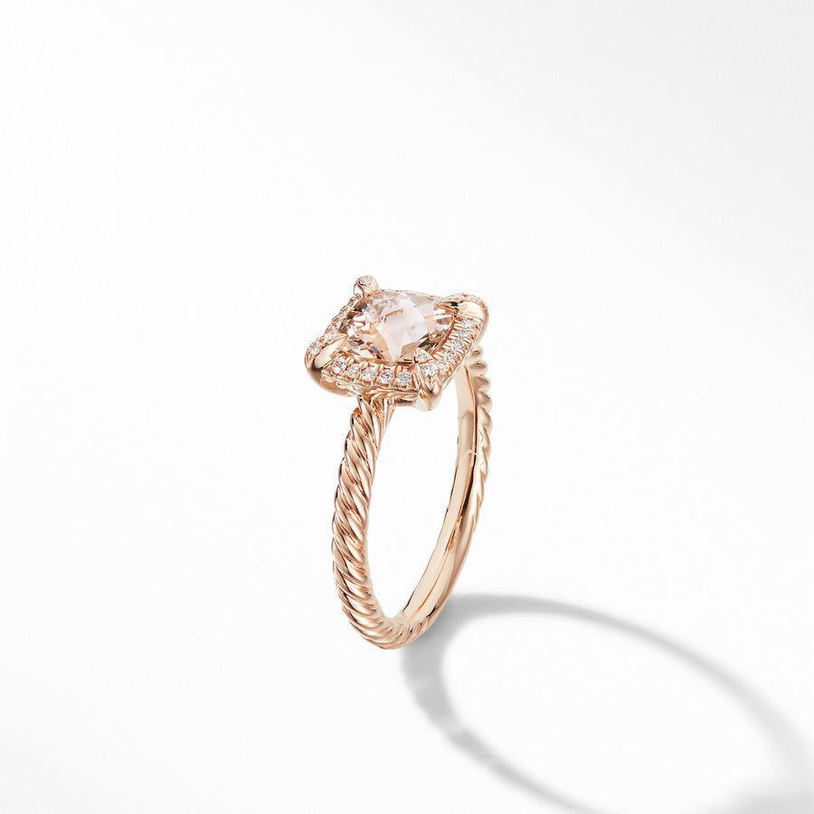 Petite Chatelaine Pave Bezel Ring in 18K Rose Gold with Morganite