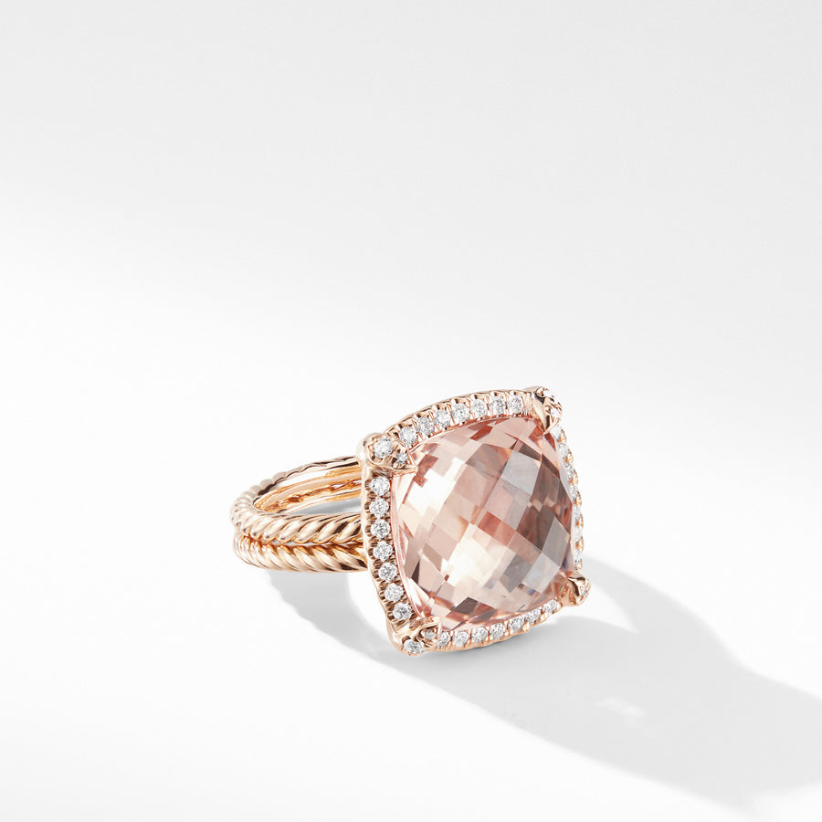 Chatelaine Pave Bezel Ring in 18K Rose Gold with Morganite