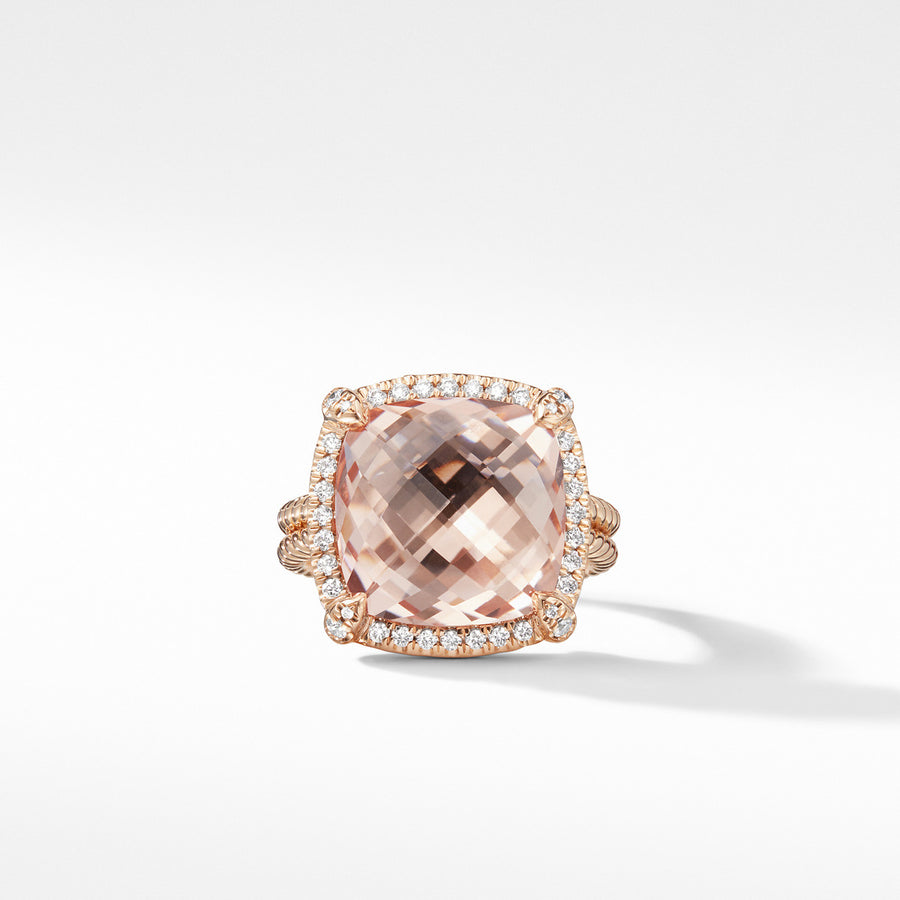 Chatelaine Pave Bezel Ring in 18K Rose Gold with Morganite