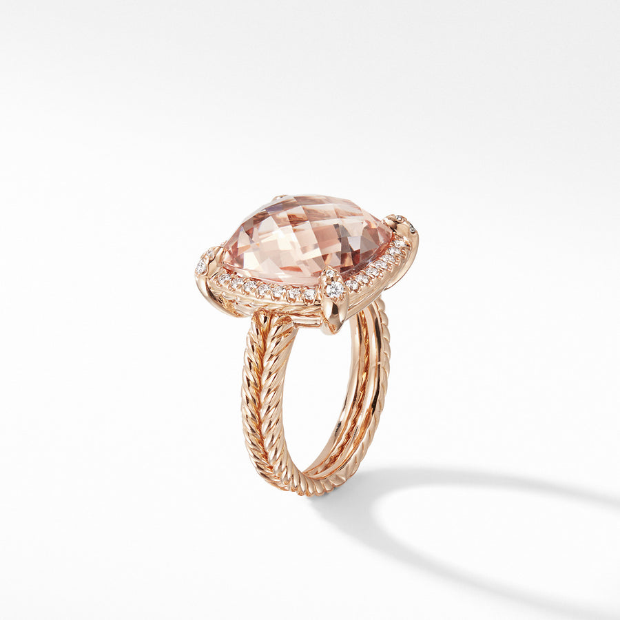Chatelaine Pave Bezel Ring in 18K Rose Gold with Morganite
