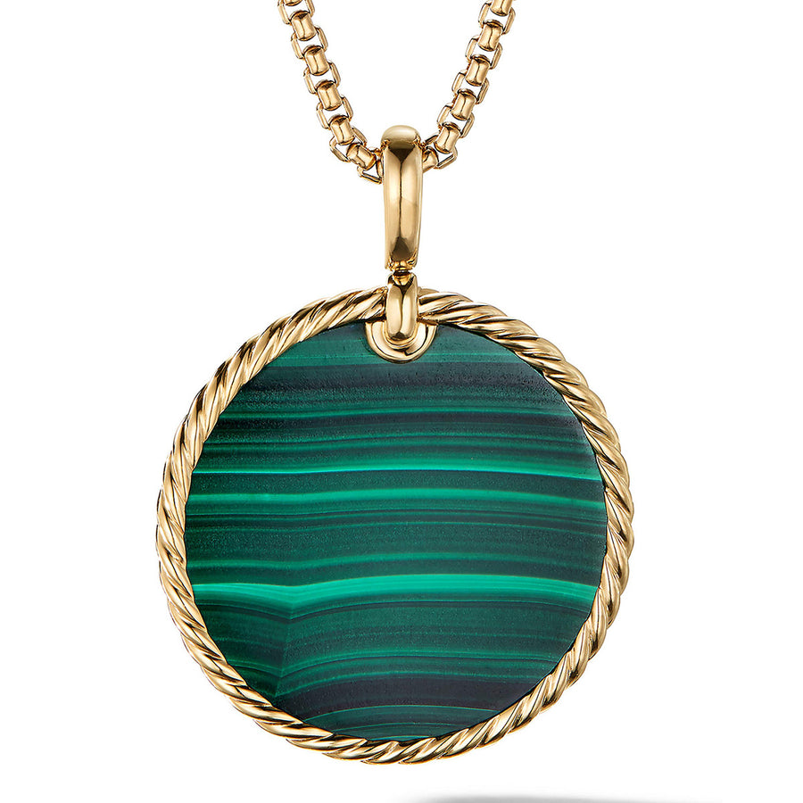 DY Elements Disc Pendant in 18K Yellow Gold with Malachite
