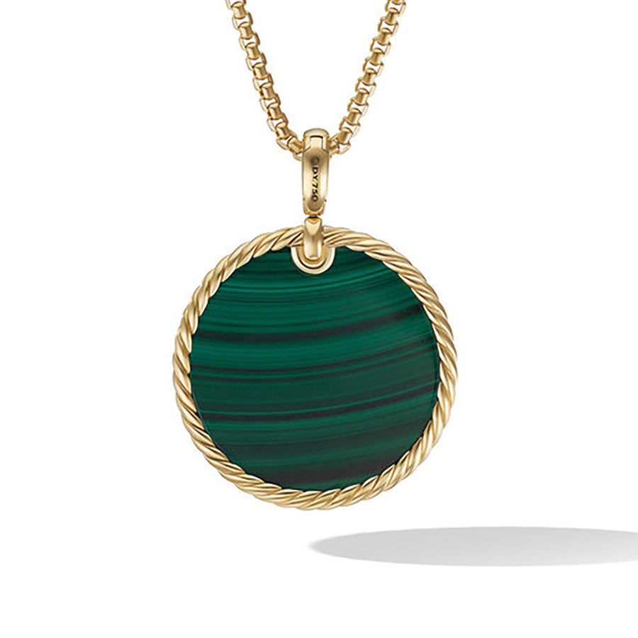 DY Elements Disc Pendant in 18K Yellow Gold with Malachite