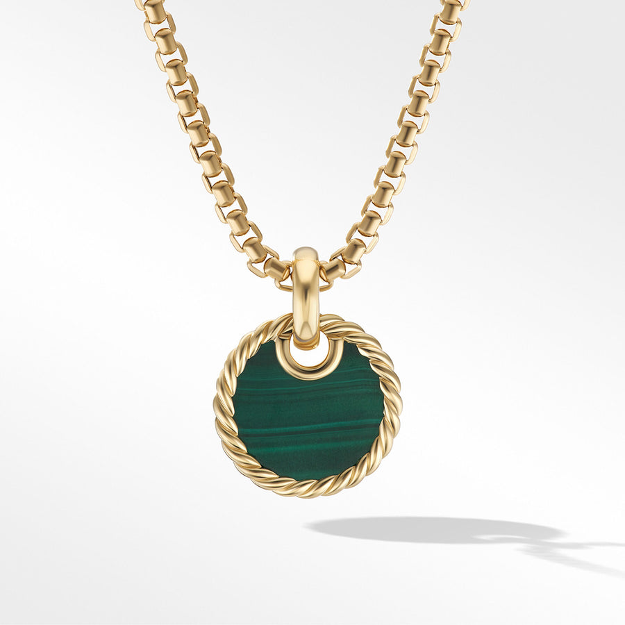 Disc Pendant in 18K Yellow Gold with Malachite