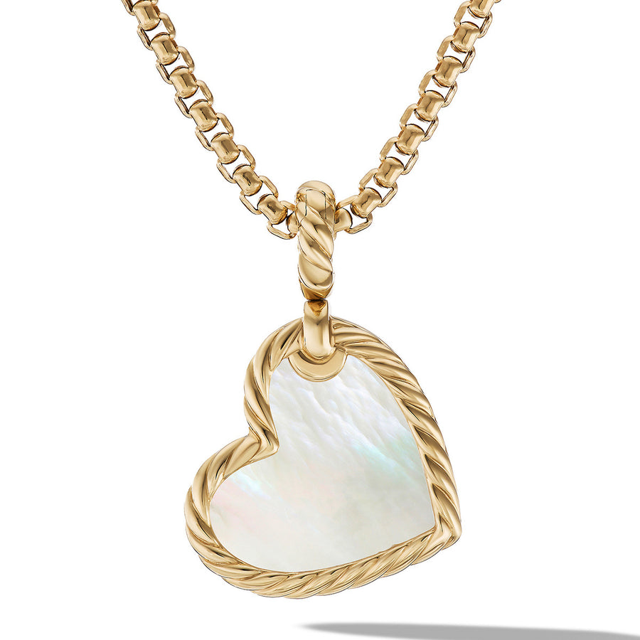 Heart Amulet in 18K Yellow Gold with Mother of Pearl and Pave Diamonds