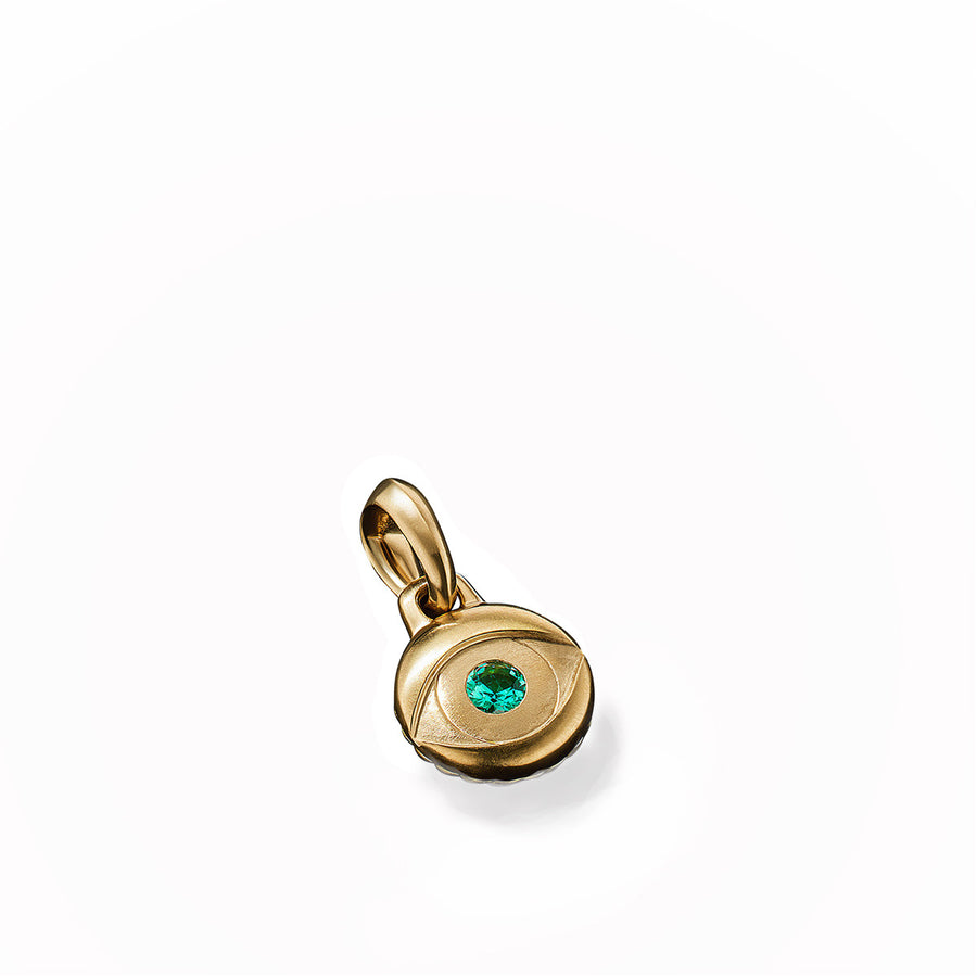 Evil Eye Amulet in 18K Yellow Gold with Emerald