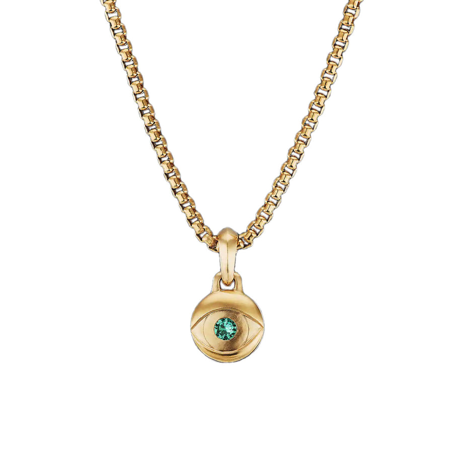 Evil Eye Amulet in 18K Yellow Gold with Emerald