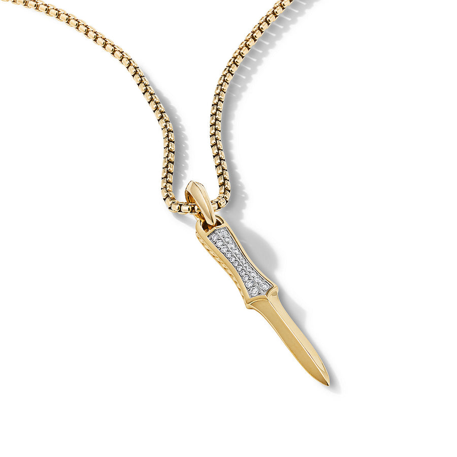 Dagger Amulet in 18K Yellow Gold with Pave Diamonds