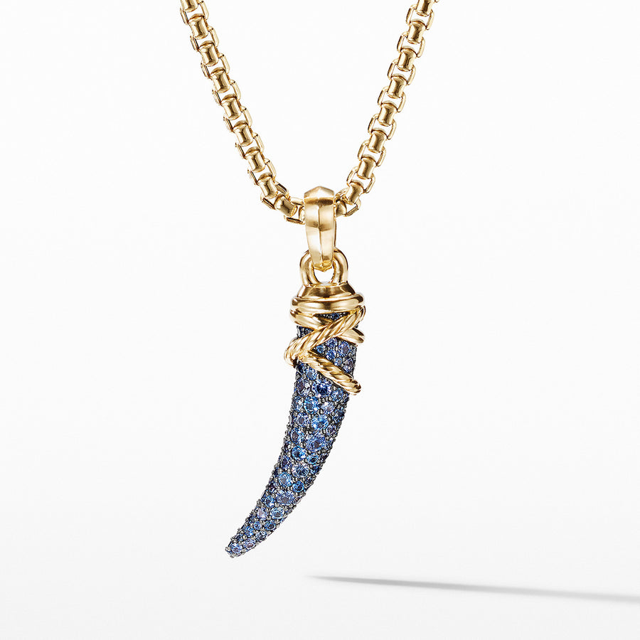 Tusk Amulet with Pave Blue and Violet Sapphires and 18K Yellow Gold