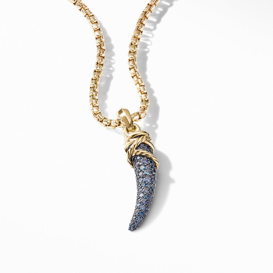 Tusk Amulet with Pave Blue and Violet Sapphires and 18K Yellow Gold