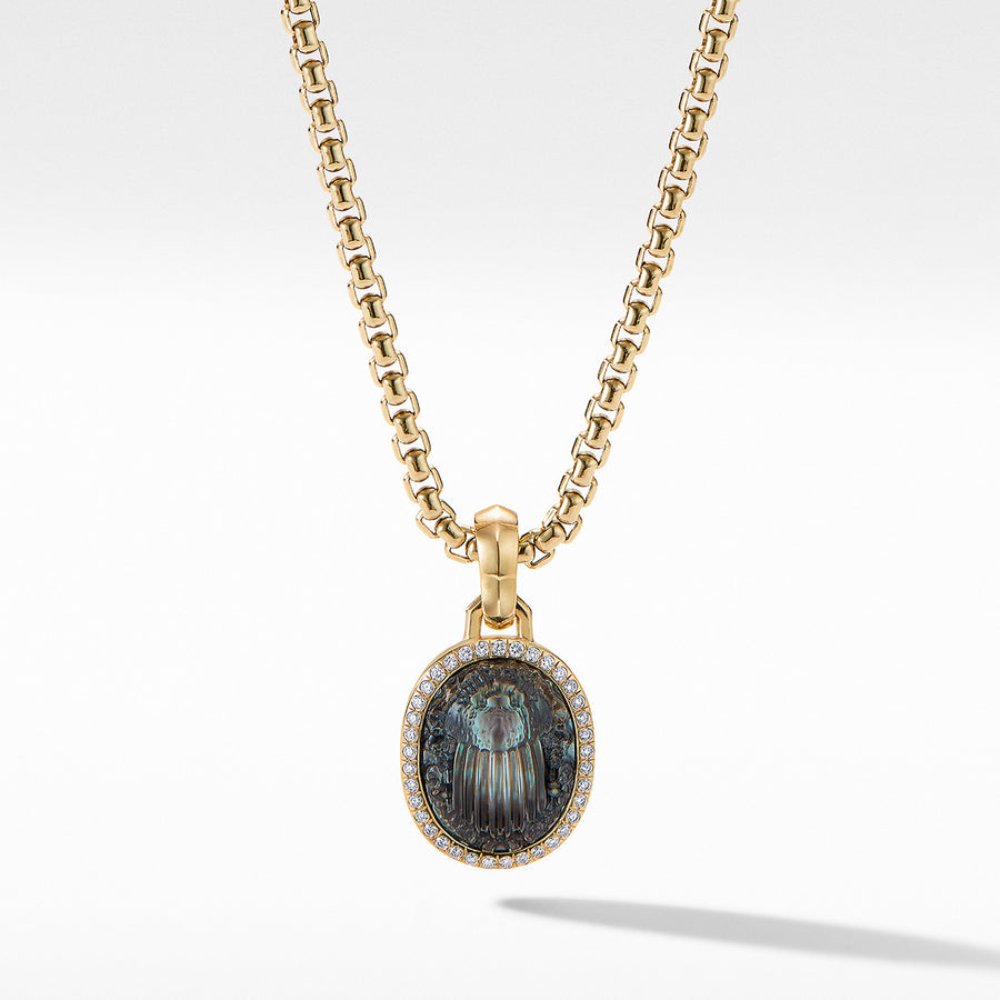 Petrvs Small Scarab Pendant in 18K Yellow Gold with Black Mother of Pearl and Pave Diamonds
