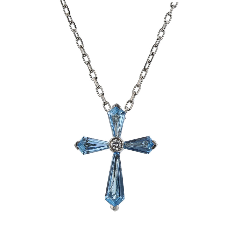 Swiss Blue Topaz and Diamond Cross Pendant Necklace