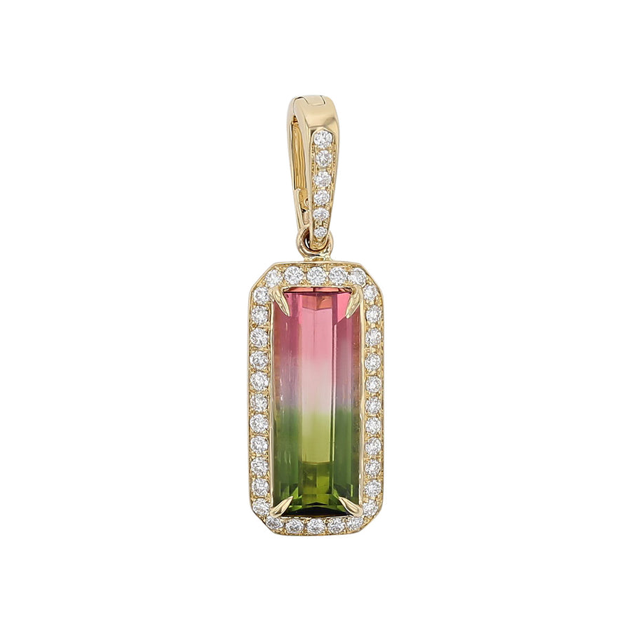 Emerald-cut Watermelon Tourmaline and Diamond Pendant