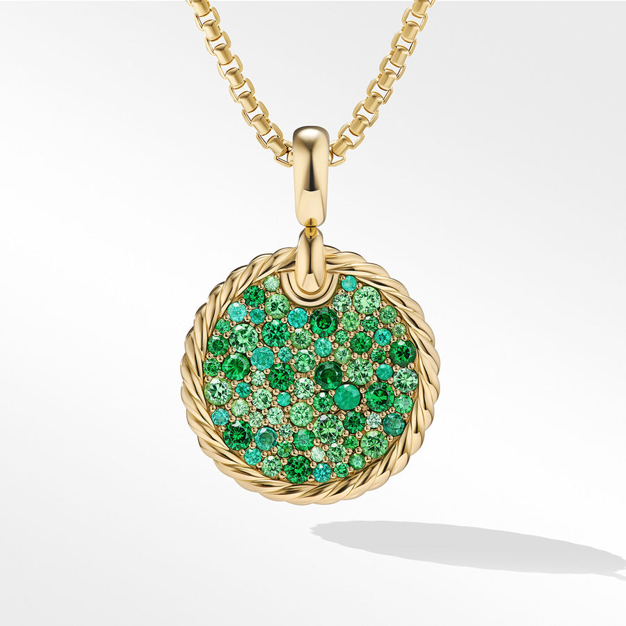 DY Elements Earth Pendant in 18K Yellow Gold with Pave Tsavorite and Emeralds