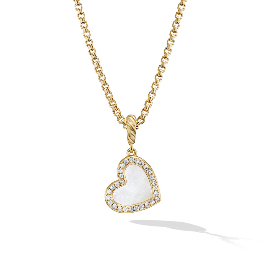 Heart Pendant in 18K Yellow Gold with Mother of Pearl and Pave Diamonds
