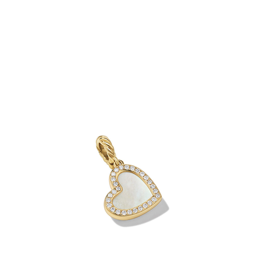 Heart Pendant in 18K Yellow Gold with Mother of Pearl and Pave Diamonds