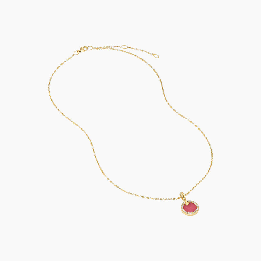Petite DY Elements Pendant Necklace in 18K Yellow Gold with Rhodonite and Diamonds
