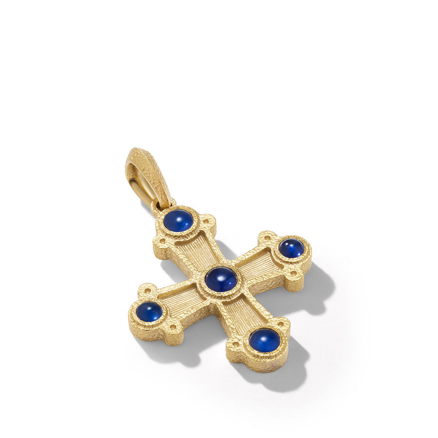 Shipwreck Cross Amulet in 18K Yellow Gold with Sapphires