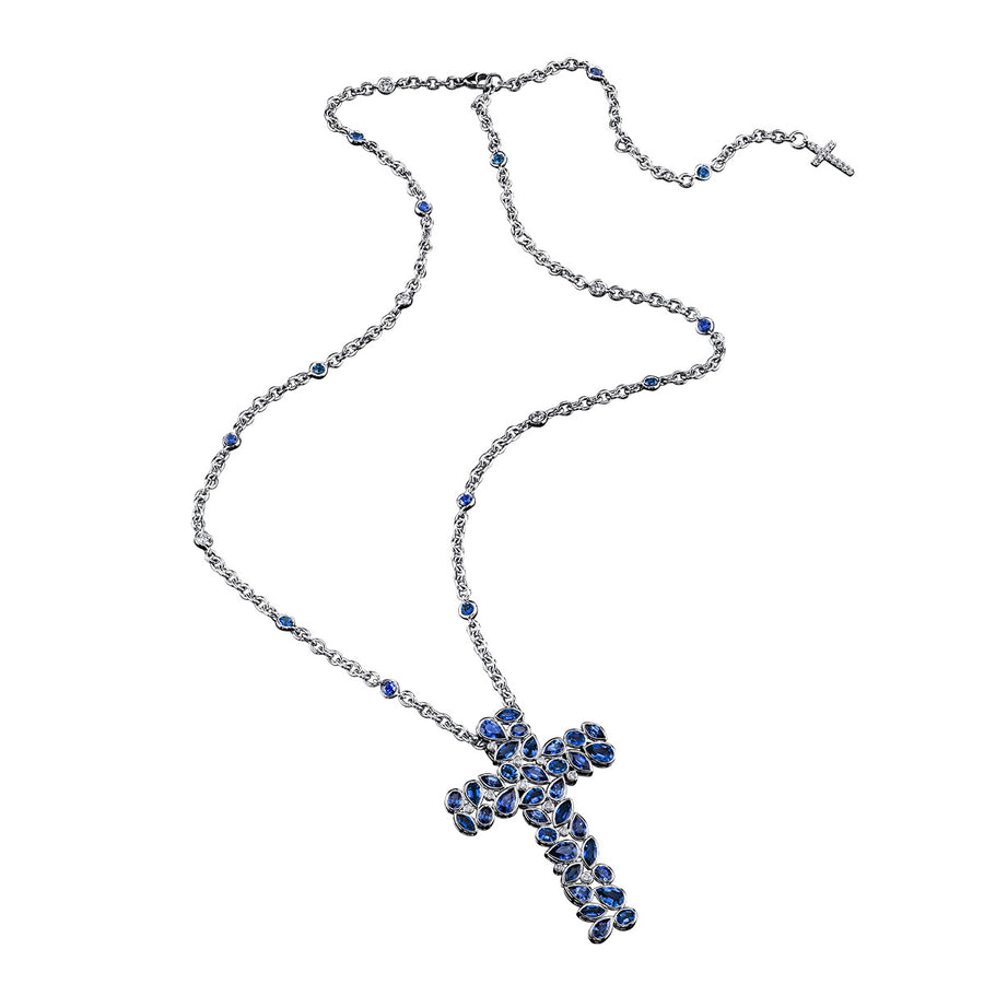 Blue Sapphire De La Vie Cross Pendant