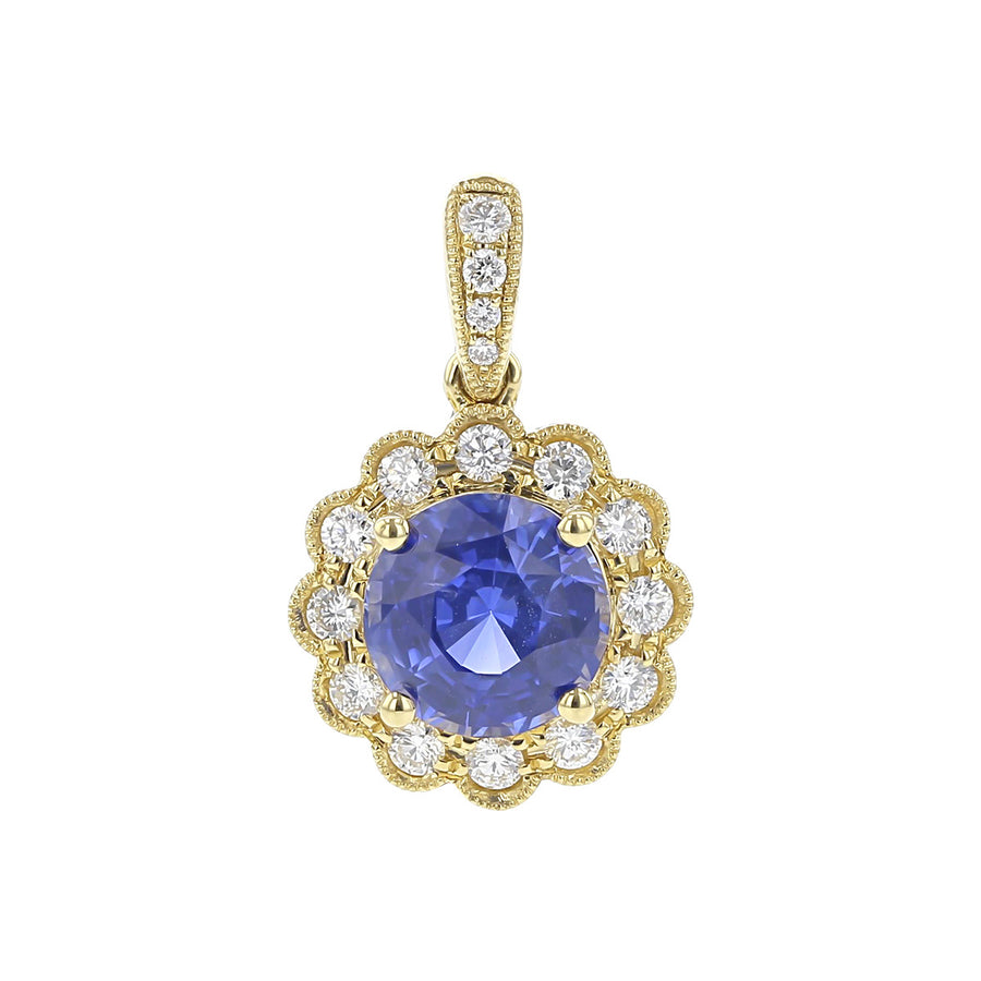 Blue Sapphire 18K Yellow Gold Pendant with Diamonds