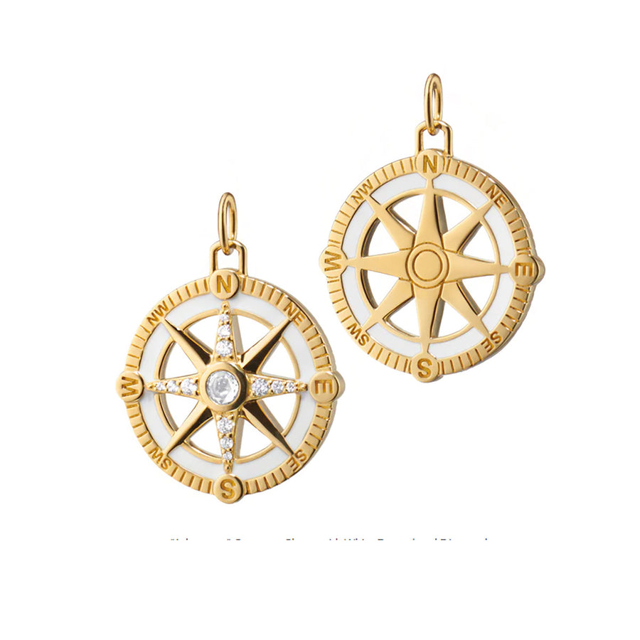 Adventure Compass Charm with White Enamel and Sapphires