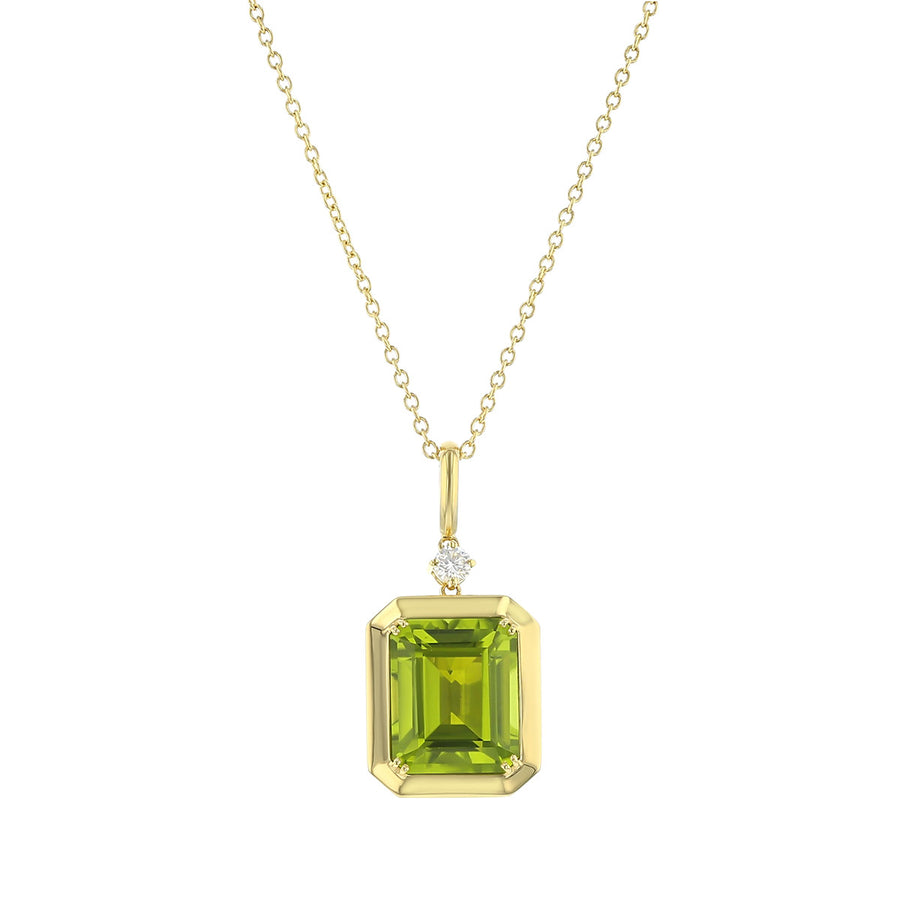 Emerald-cut Peridot Pendant with Diamond