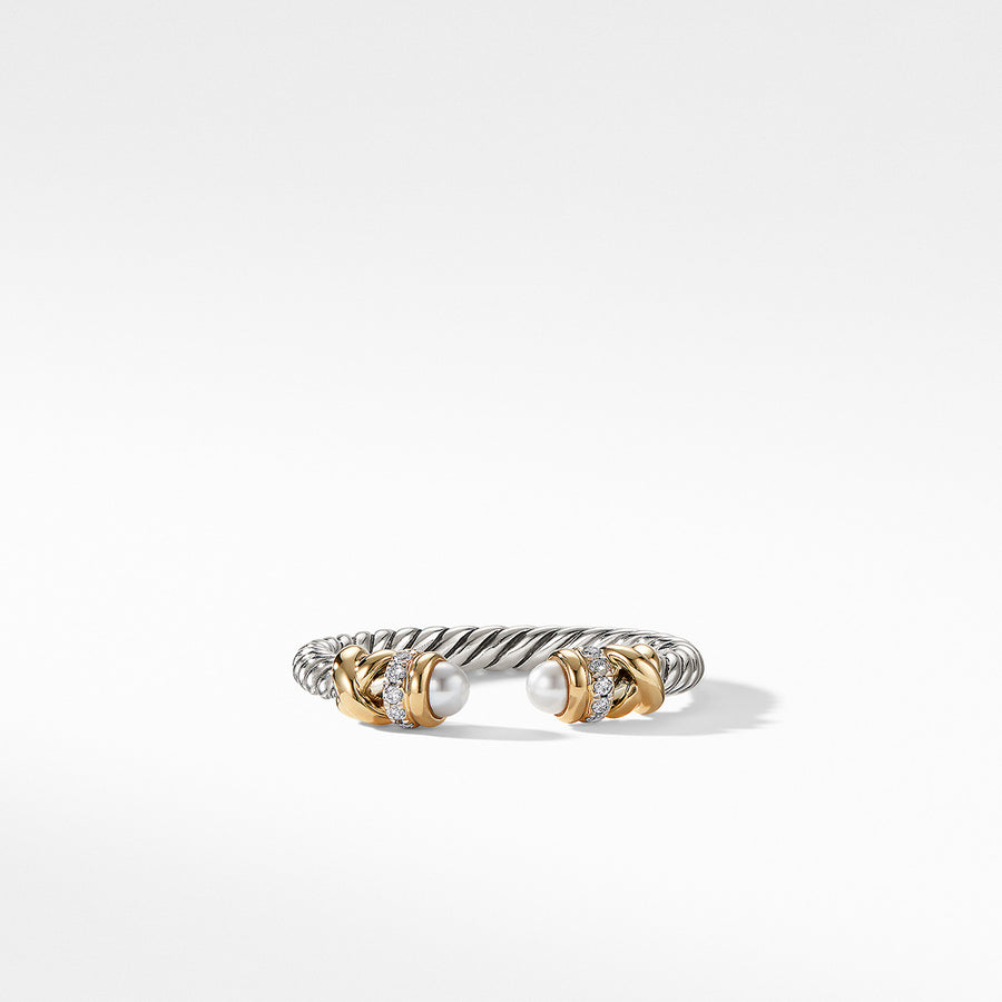 Petite Helena Open Ring with Pearls, 18K Yellow Gold and Diamonds