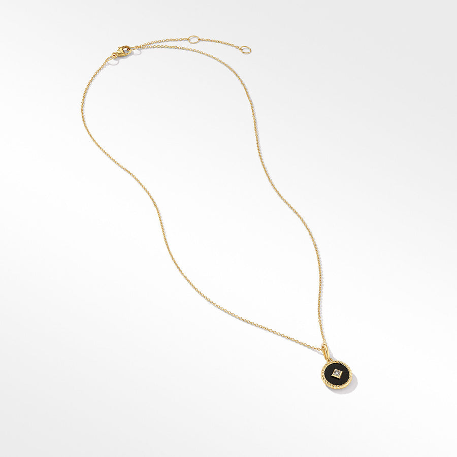 Black Enamel Charm Necklace with 18K Yellow Gold and Diamond
