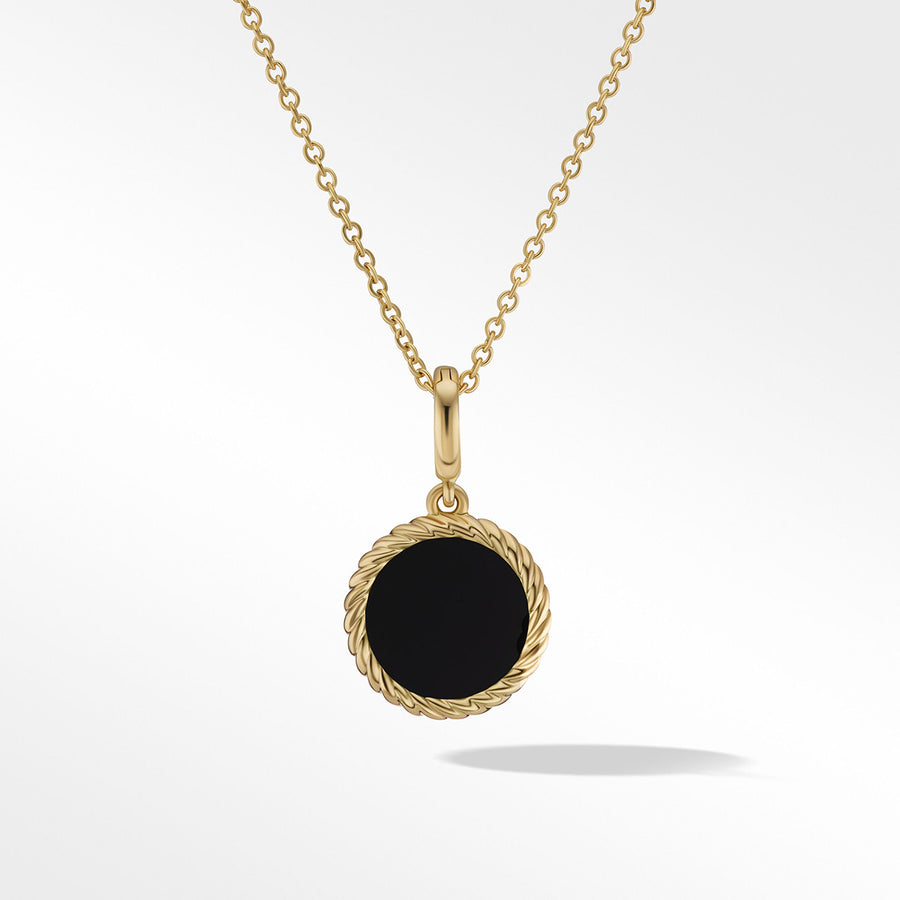 Black Enamel Charm Necklace with 18K Yellow Gold and Diamond