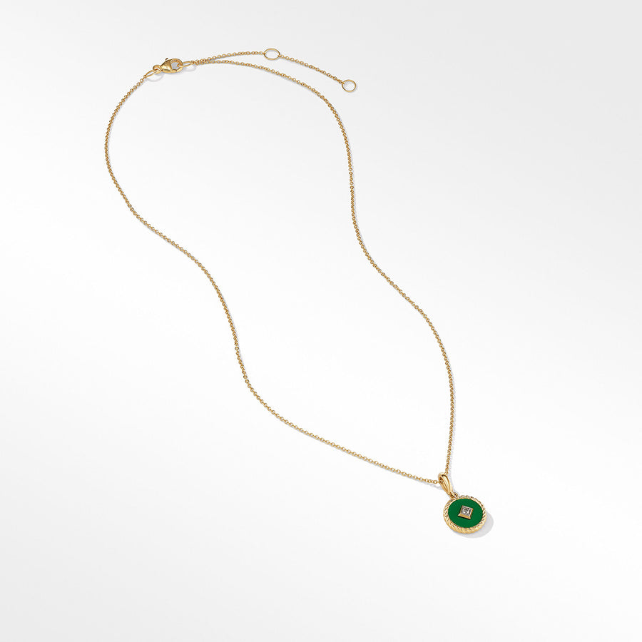 Emerald Green Enamel Charm Necklace with 18K Yellow Gold and Diamond
