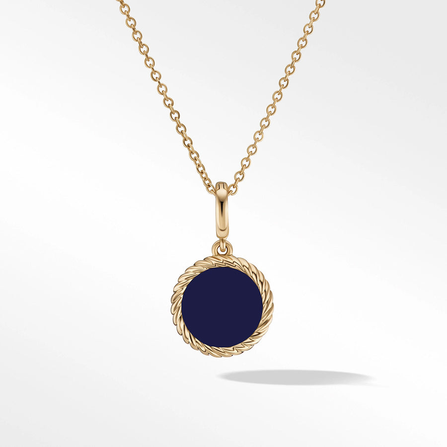 Navy Enamel Charm Necklace with 18K Yellow Gold and Diamond