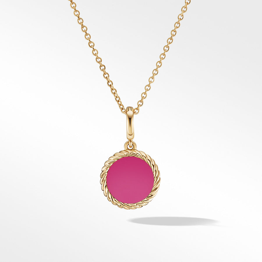 Hot Pink Enamel Charm Necklace with 18K Yellow Gold and Diamond