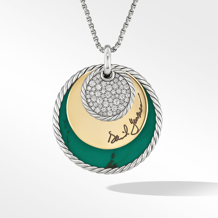 Eclipse Pendant Necklace with Turquoise Reversible to Green Onyx, 18K Yellow Gold and Pave Diamonds
