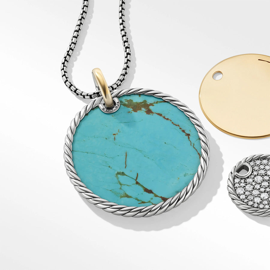 Eclipse Pendant Necklace with Turquoise Reversible to Green Onyx, 18K Yellow Gold and Pave Diamonds