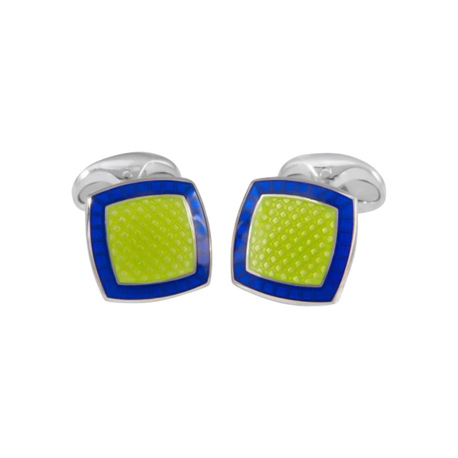 Sterling Silver Lime Green and Nitric Blue Enamel Cufflinks with Springback