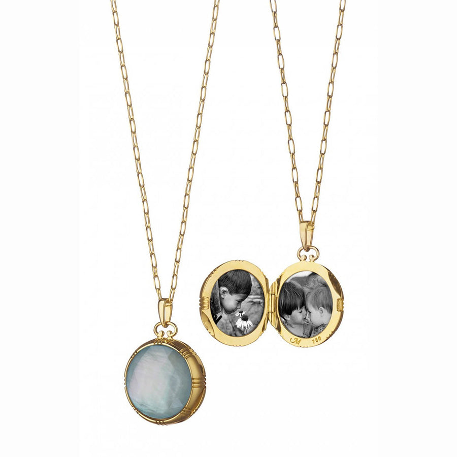 Petite Two-Sided Blue Topaz over Mother of Pearl Locket