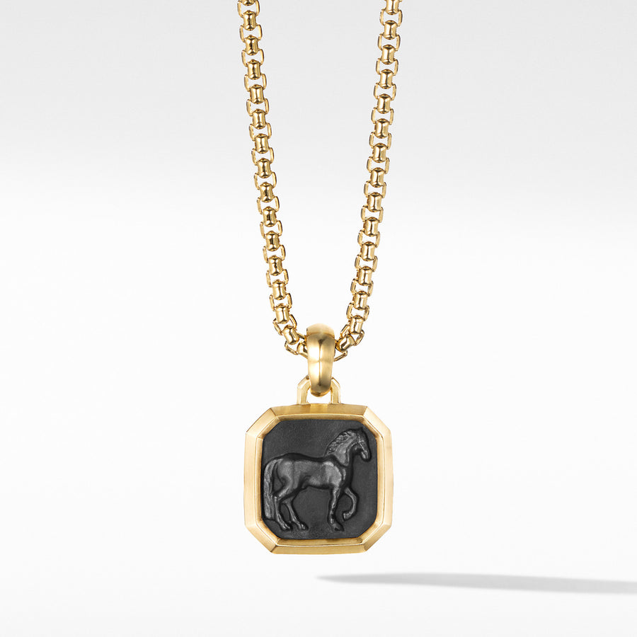 Petrvs Horse Pendant with Black Onyx and 18K Yellow Gold